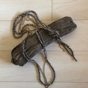 Silver and Gold Beaded Tassel Necklace